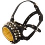 Adjustable Leather Rottweiler Muzzle with Studs