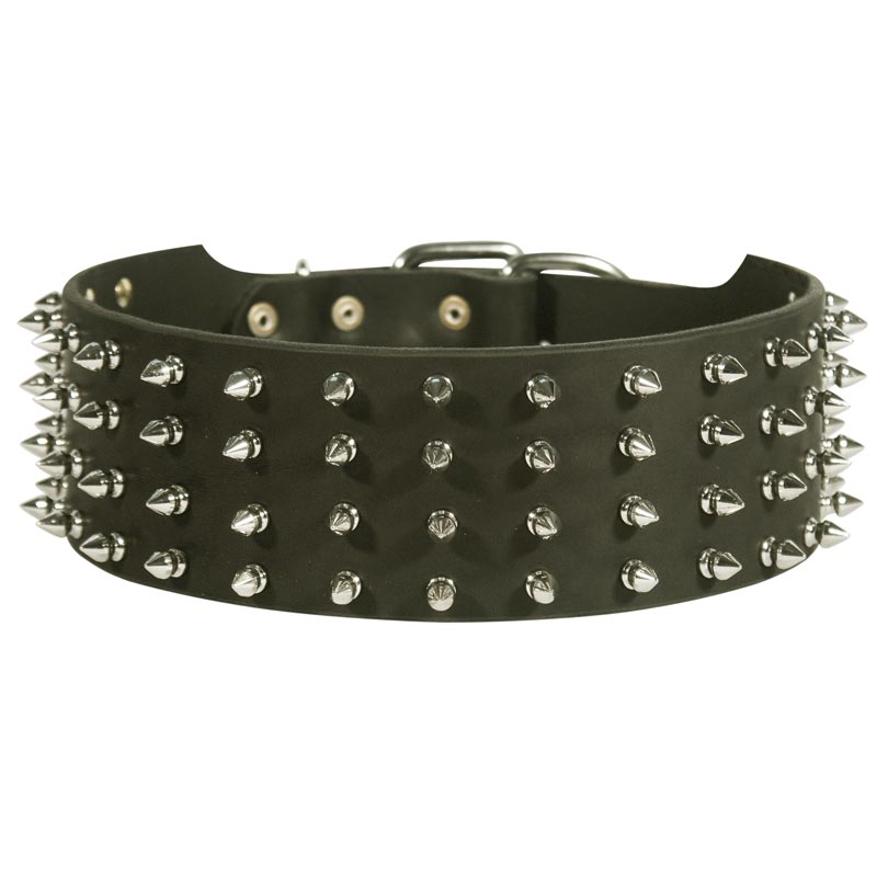 3 Inch Extra Wide Spiked Leather Rottweiler Collar