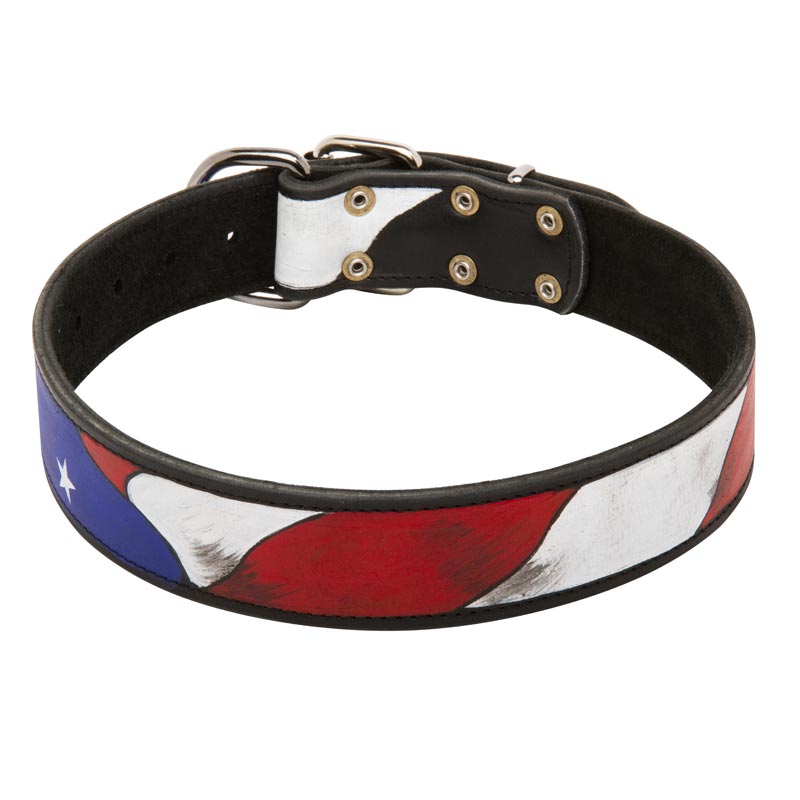 Designer American Flag Handpainted Leather Rottweiler Collar