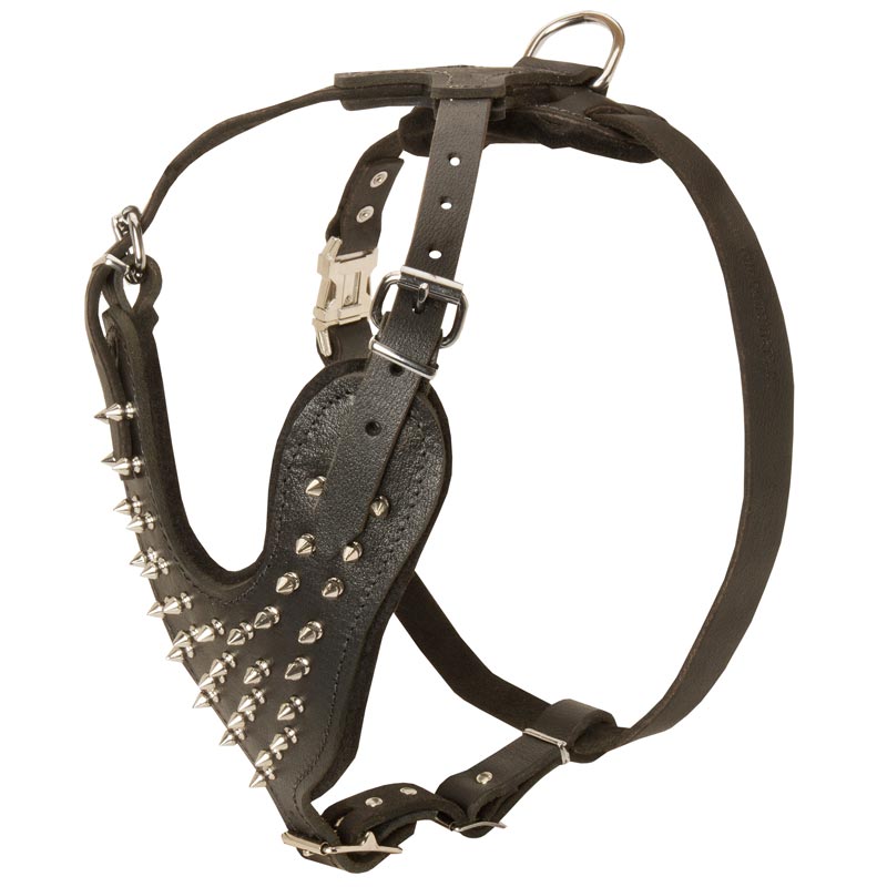 Spiked Leather Rottweiler Harness for Daily Walking