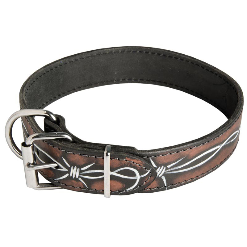 Barbed Wire Handpainted Leather Rottweiler Collar